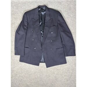 Tallia Uomo Mens Blazer Navy Blue 100% Pure Wool Double Breasted Peak Lapel 42R